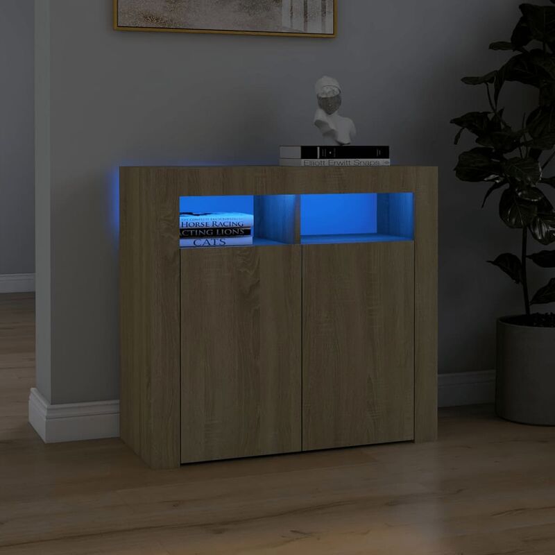 

Aparador con luces LED color roble Sonoma 90x35x40 cm