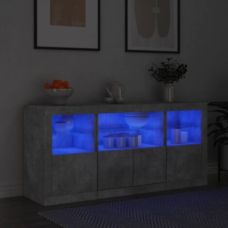 Aparador con luces LED gris hormigón 142,5x37x67 cm