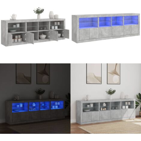 Aparador con luces LED gris hormigón 202x37x67 cm - Aparador moderno - Aparador gris hormigón