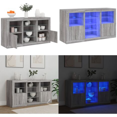 Aparador con luces LED gris Sonoma 123x37x67 cm - Aparador moderno - Aparador con luces RGB