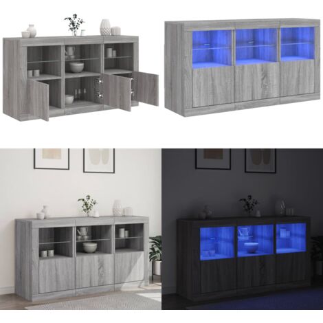 Aparador con luces LED gris Sonoma 123x37x67 cm - Aparador moderno - Aparador con luces RGB