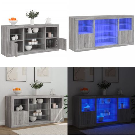 Aparador con luces LED gris Sonoma 142,5x37x67 cm - Aparador moderno - Aparador con luces RGB