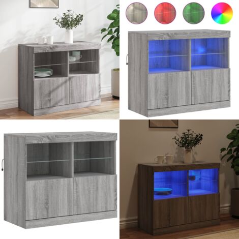Aparador con luces LED gris Sonoma 81x37x67 cm - Aparador moderno - Aparador con luz RGB
