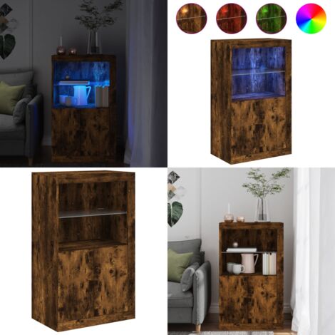 Aparador con luces LED madera de ingeniería roble ahumado - Madera de ingeniería - Armario con luces RGB