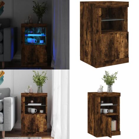Aparador con luces LED madera de ingeniería roble ahumado - Madera de ingeniería - Armario LED RGB