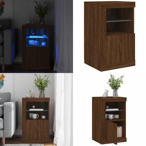 Aparador con luces LED madera de ingeniería roble marrón - Madera de ingeniería - Armario LED RGB