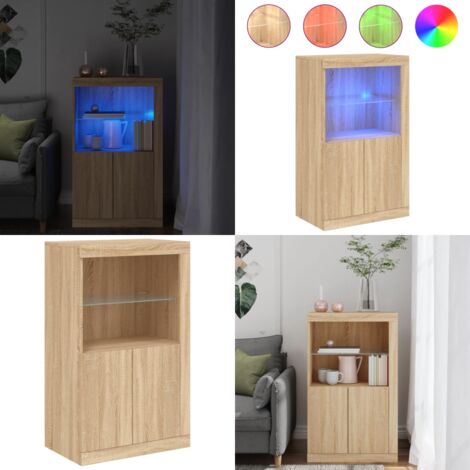 Aparador con luces LED madera de ingeniería roble Sonoma - Madera de ingeniería - Armario con luces RGB
