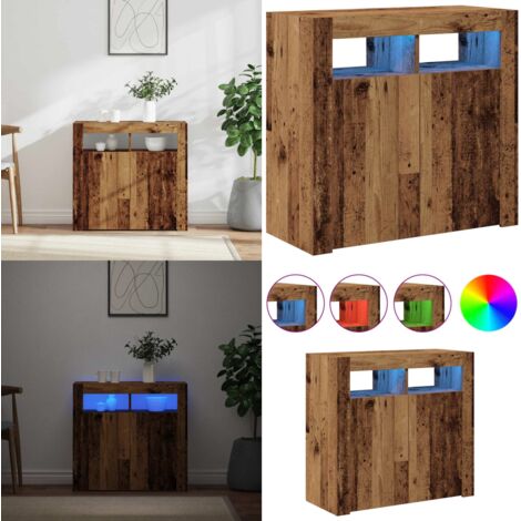 Aparador con luces LED madera ingeniería envejecida 80x35x75 cm - Madera envejecida - Almacenamiento organizado