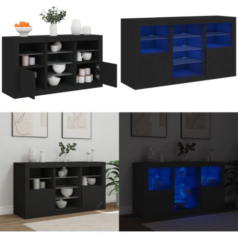 Aparador con luces LED negro 123x37x67 cm - Aparador moderno - Aparador negro