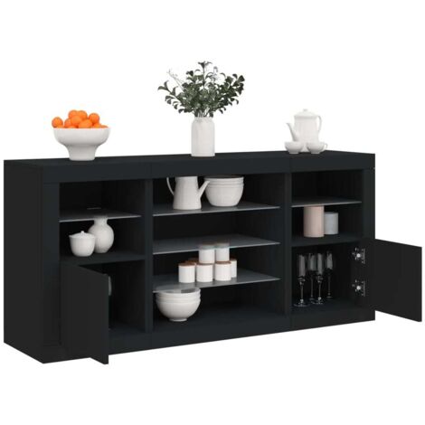 Aparador con luces LED negro 142,5x37x67 cm
