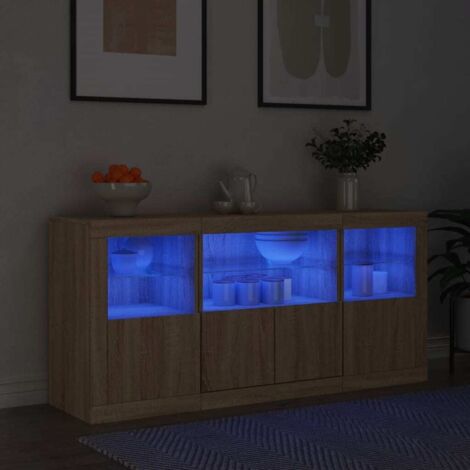 Aparador con luces LED roble  142,5x37x67 cm