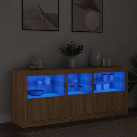 Aparador con luces LED roble  162x37x67 cm