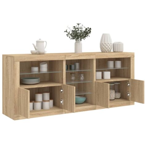 Aparador con luces LED roble  181,5x37x67 cm