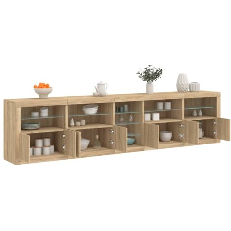 Aparador con luces LED roble  283x37x67 cm
