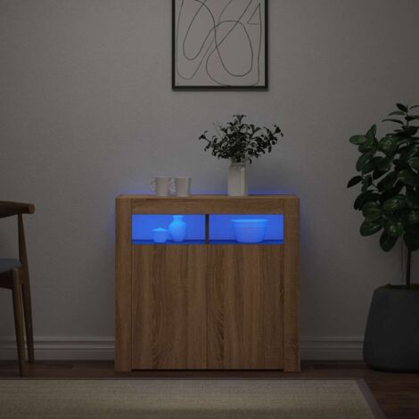 Aparador con luces LED roble  80x35x75 cm