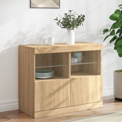 Aparador con luces LED roble  81x37x67 cm