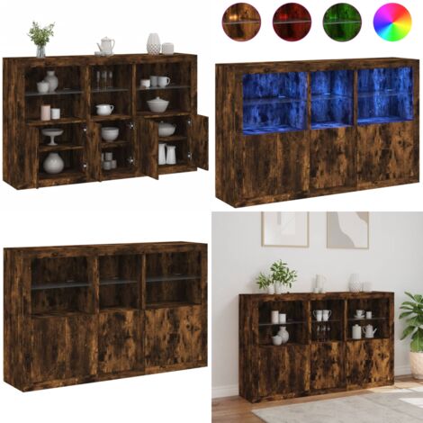 Aparador con luces LED roble ahumado 162x37x100 cm - Aparador de madera - Aparador con luz RGB