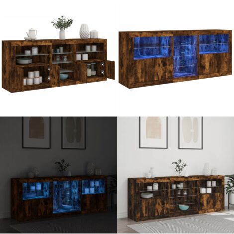 Aparador con luces LED roble ahumado 181,5x37x67 cm - Aparador de madera - Aparador con luz RGB