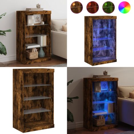 Aparador con luces LED roble ahumado 60,5x37x100 cm - Madera de ingeniería - Almacenamiento