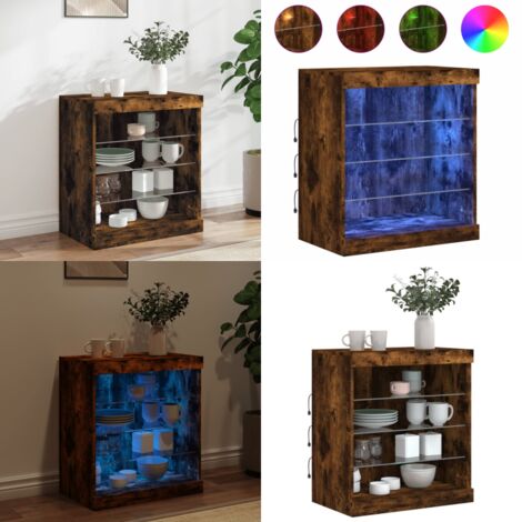 Aparador con luces LED roble ahumado 60,5x37x67 cm - Aparador de madera - Aparador con luz RGB