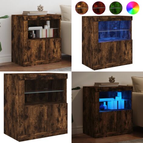 Aparador con luces LED roble ahumado 60,5x37x67 cm - Madera de ingeniería - Almacenamiento