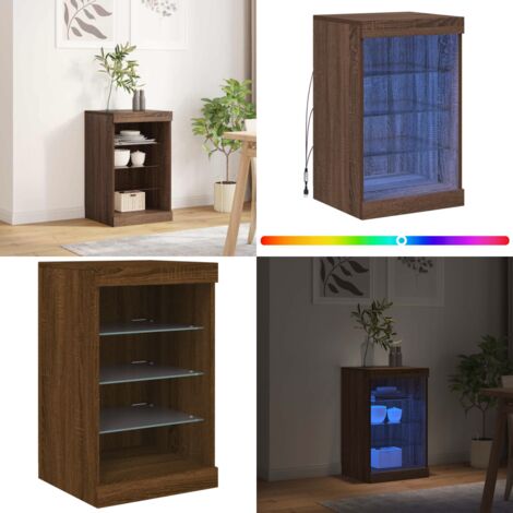 Aparador con luces LED roble marrón 41x37x67 cm - Madera de ingeniería - Almacenamiento