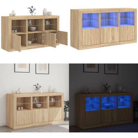 Aparador con luces LED roble Sonoma 123x37x67 cm - Aparador moderno - Aparador con luces RGB