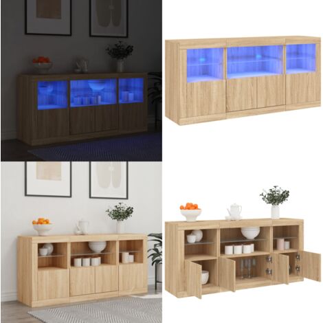Aparador con luces LED roble Sonoma 142,5x37x67 cm - Aparador de madera - Aparador con luces RGB