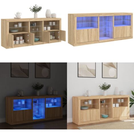 Aparador con luces LED roble Sonoma 162x37x67 cm - Aparador de madera - Aparador con luz RGB