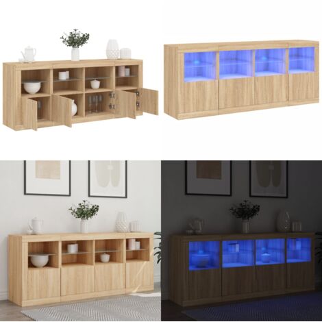 Aparador con luces LED roble Sonoma 163x37x67 cm - Aparador de madera - Aparador con luz RGB