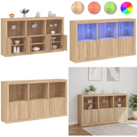 Aparador con luces LED roble Sonoma 181,5x37x100 cm - Aparador moderno - Aparador con luces RGB