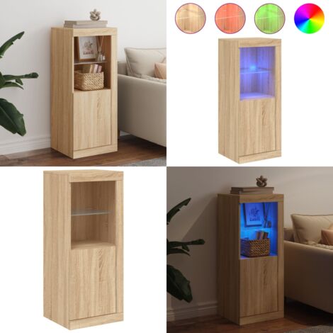 Aparador con luces LED roble Sonoma 41x37x100 cm - Madera de ingeniería - Almacenamiento