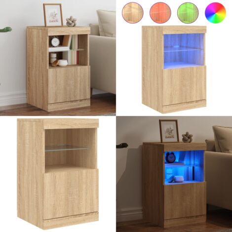 Aparador con luces LED roble Sonoma 41x37x67 cm - Madera de ingeniería - Almacenamiento