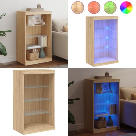 Aparador con luces LED roble Sonoma 60,5x37x100 cm - Aparador de madera - Aparador con luz RGB