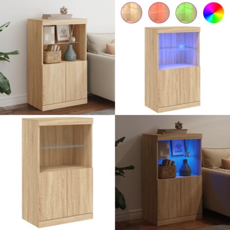 Aparador con luces LED roble Sonoma 60,5x37x100 cm - Madera de ingeniería - Almacenamiento