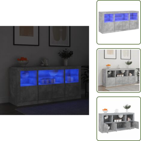 Aparador con luces RGB - vidaXL Aparador con luces LED gris hormigón 142,5x37x67 cm - Aparador de almacenamiento