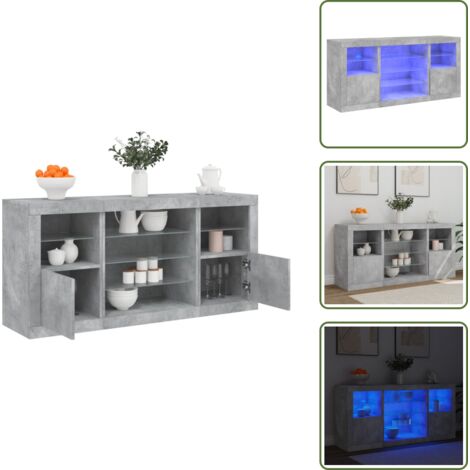 Aparador con luces RGB - vidaXL Aparador con luces LED gris hormigón 142,5x37x67 cm - Aparador de almacenamiento