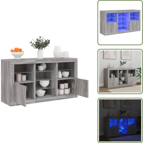 Aparador con luces RGB - vidaXL Aparador con luces LED gris Sonoma 123x37x67 cm - Aparador de almacenamiento