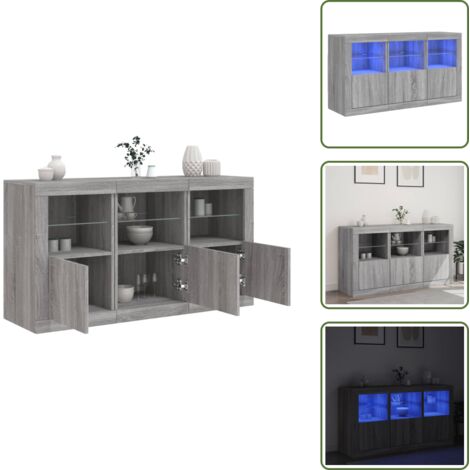 Aparador con luces RGB - vidaXL Aparador con luces LED gris Sonoma 123x37x67 cm - Aparador de almacenamiento