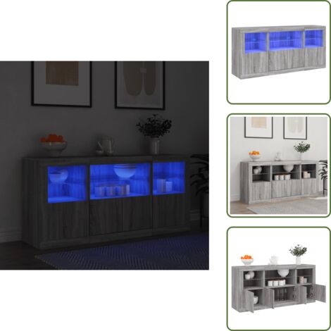 Aparador con luces RGB - vidaXL Aparador con luces LED gris Sonoma 142,5x37x67 cm - Aparador de recibidor