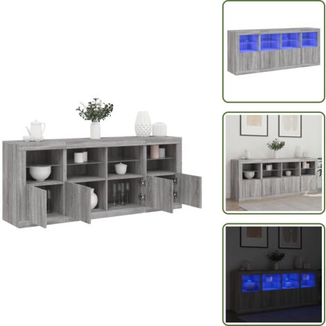 Aparador con luces RGB - vidaXL Aparador con luces LED gris Sonoma 163x37x67 cm - Aparador de almacenamiento