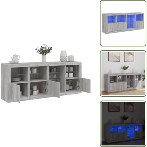 Aparador con luces RGB - vidaXL Aparador con luces LED gris Sonoma 164x37x67 cm - Aparador de almacenamiento