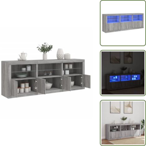 Aparador con luces RGB - vidaXL Aparador con luces LED gris Sonoma 181,5x37x67 cm - Aparador de almacenamiento