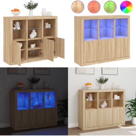 Aparador con luz LED 3 piezas madera de ingeniería roble sonoma - Aparadores de madera - Aparadores con luz RGB