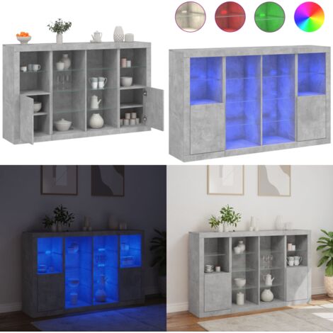 Aparador con luz LED 3 pzas madera de ingeniería gris hormigón - Aparadores con luz - Aparadores de madera