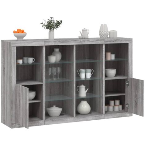 Aparador con luz LED 3 pzas madera de ingeniería gris Sonoma vidaXL