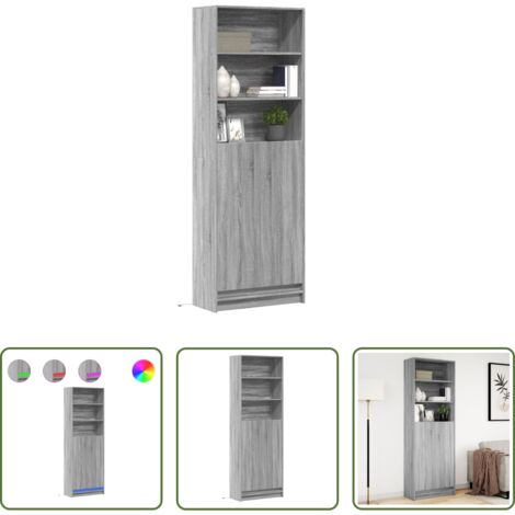 Aparador con luz led -  Aparador con LED madera ingeniería gris Sonoma 69x32,5x200 cm