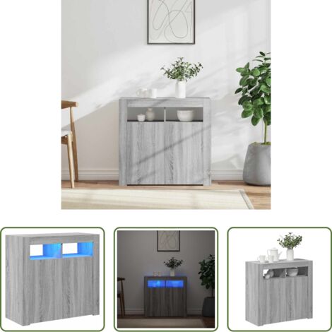 Aparador con luz RGB -  Aparador con luces LED gris Sonoma 80x35x75 cm