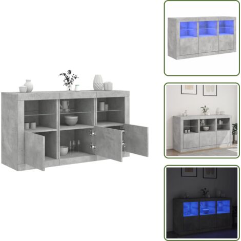 Aparador con luz RGB - vidaXL Aparador con luces LED gris hormigón 123x37x67 cm - Aparador de almacenamiento