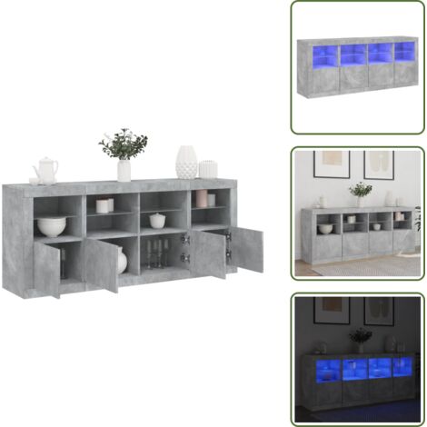 Aparador con luz RGB - vidaXL Aparador con luces LED gris hormigón 163x37x67 cm - Aparador de almacenamiento